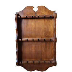 Vtg Wall Hanging Wooden 18 Spoon Wall Rack Collector Souvenir Display Holder